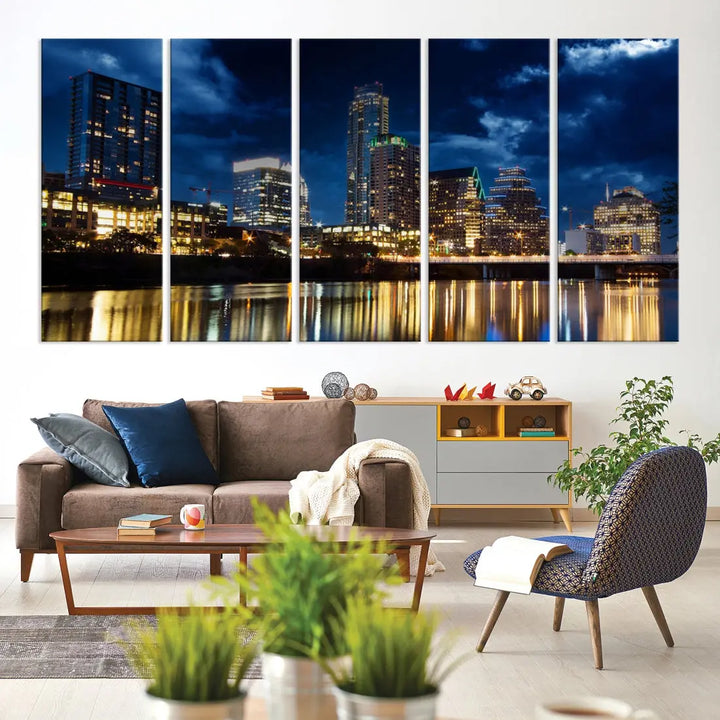 Austin City Blue Night Skyline Wall Art Print Cityscape Canvas Wall Decor