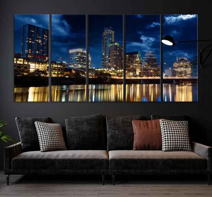 Austin City Blue Night Skyline Wall Art Print Cityscape Canvas Wall Decor