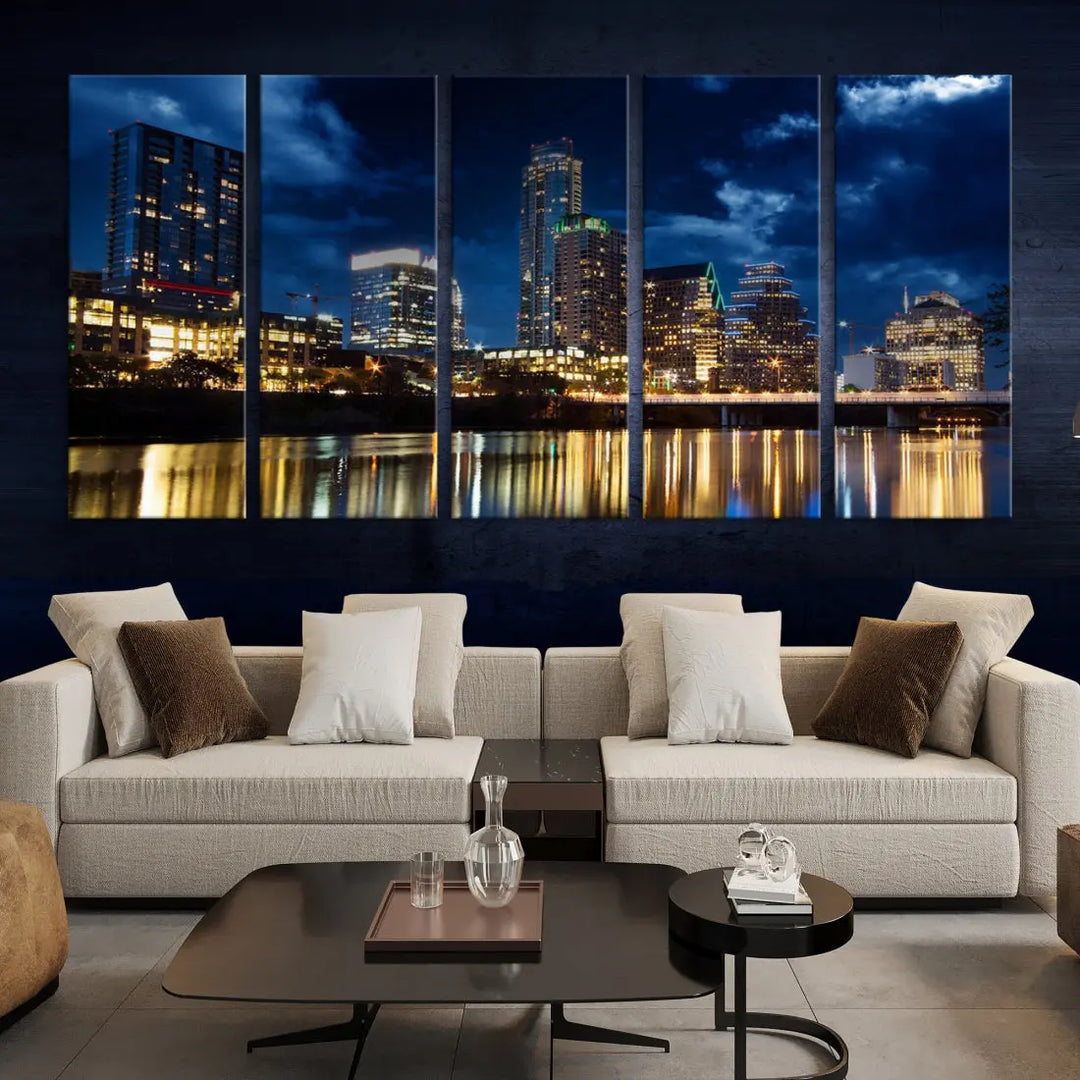 Austin City Blue Night Skyline Wall Art Print Cityscape Canvas Wall Decor