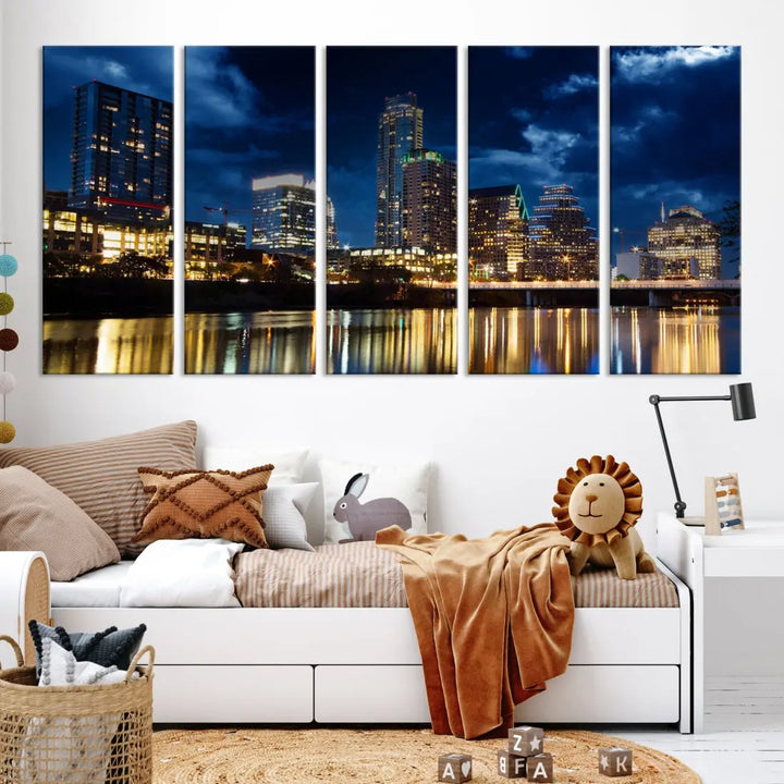 Austin City Blue Night Skyline Wall Art Print Cityscape Canvas Wall Decor