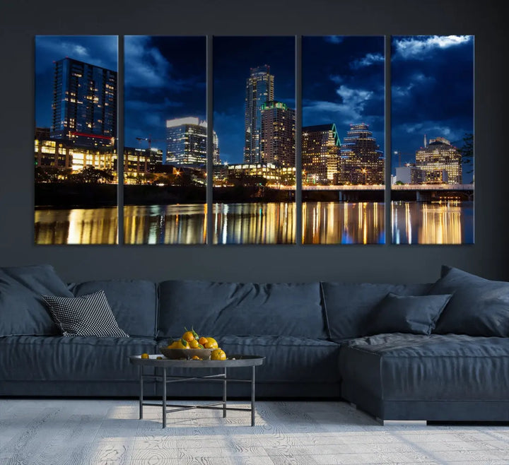 Austin City Blue Night Skyline Wall Art Print Cityscape Canvas Wall Decor