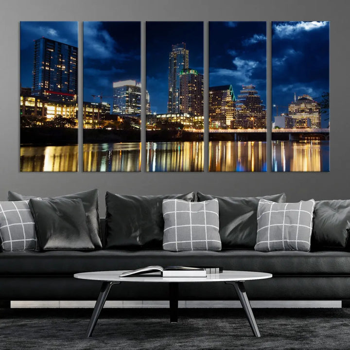 Austin City Blue Night Skyline Wall Art Print Cityscape Canvas Wall Decor