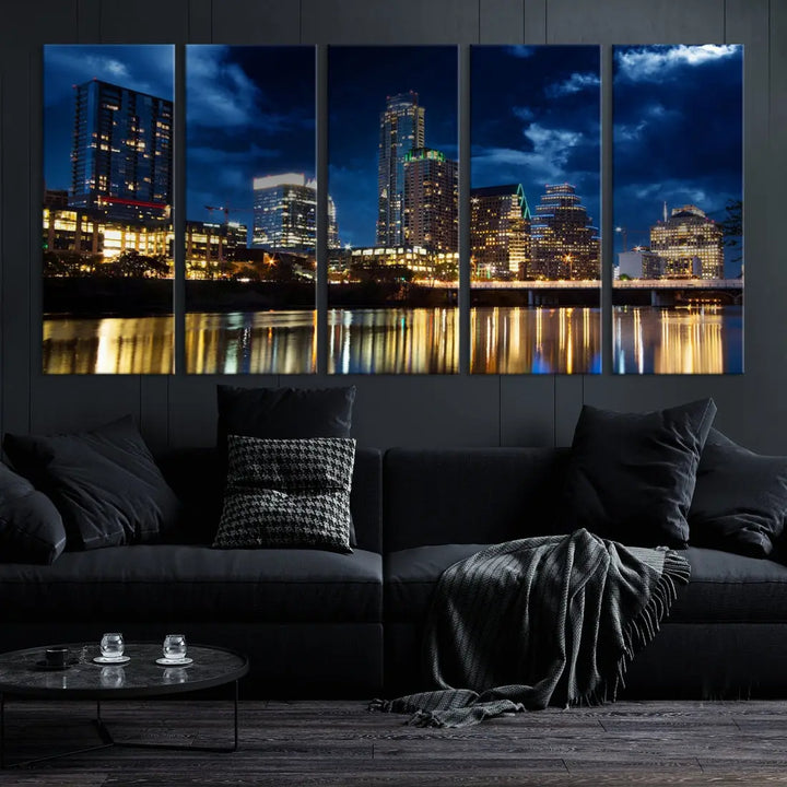 Austin City Blue Night Skyline Wall Art Print Cityscape Canvas Wall Decor