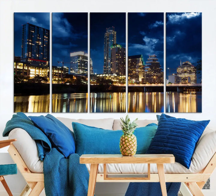 Austin City Blue Night Skyline Wall Art Print Cityscape Canvas Wall Decor