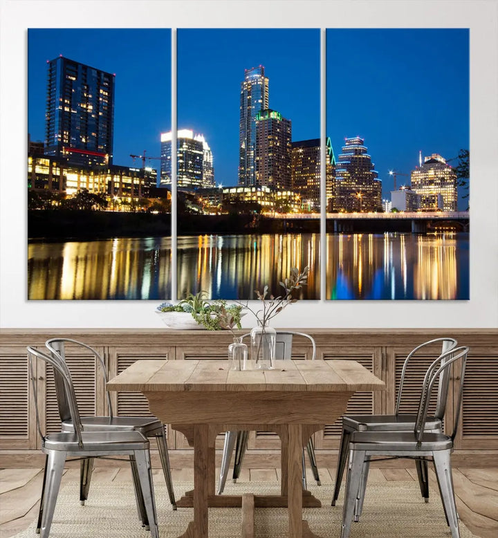 Austin City Cityscape Night Blue Skyline Large Wall Art Canvas Print