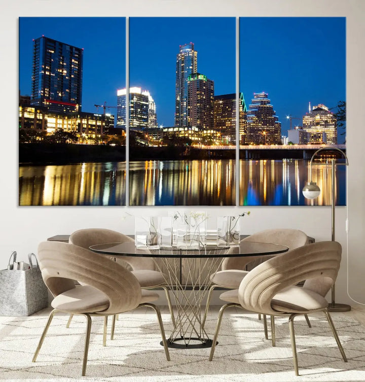 Austin City Cityscape Night Blue Skyline Large Wall Art Canvas Print