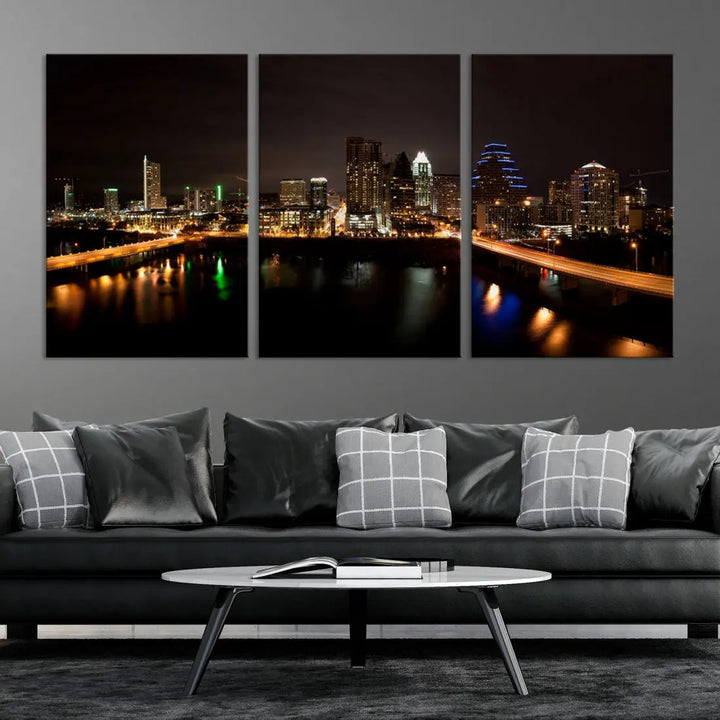 Austin City Night Cityscape Extra Large Skyline Wall Art Canvas Print