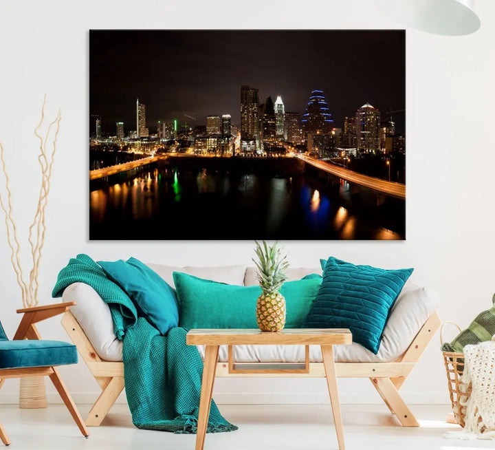 Austin City Night Cityscape Extra Large Skyline Wall Art Canvas Print