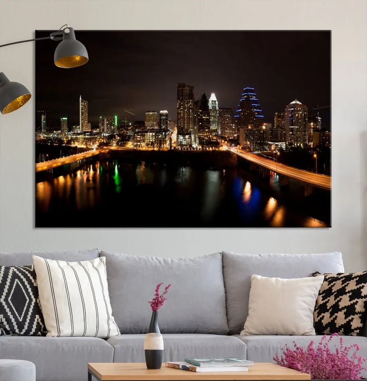 Austin City Night Cityscape Extra Large Skyline Wall Art Canvas Print