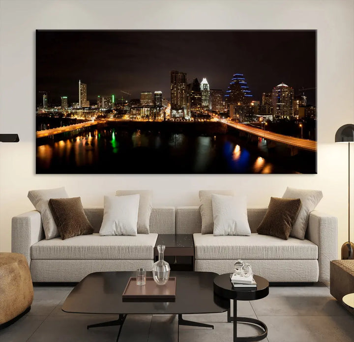 Austin City Night Cityscape Extra Large Skyline Wall Art Canvas Print