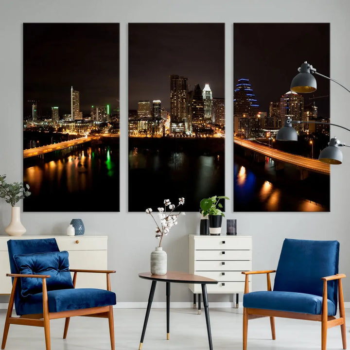 Austin City Night Cityscape Extra Large Skyline Wall Art Canvas Print