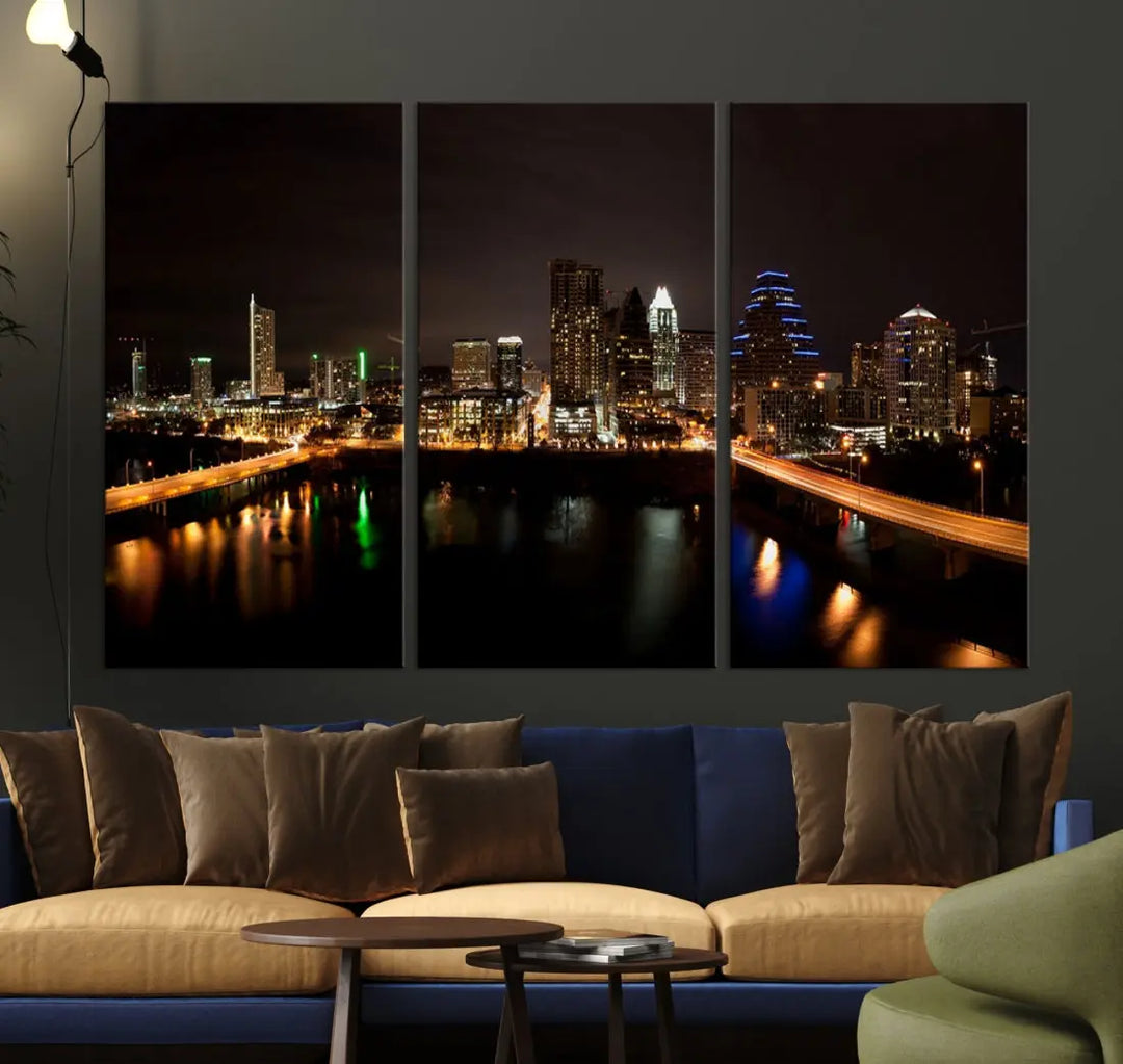 Austin City Night Cityscape Extra Large Skyline Wall Art Canvas Print