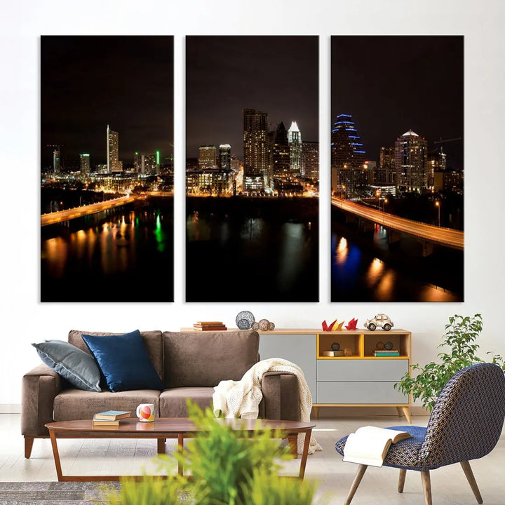 Austin City Night Cityscape Extra Large Skyline Wall Art Canvas Print