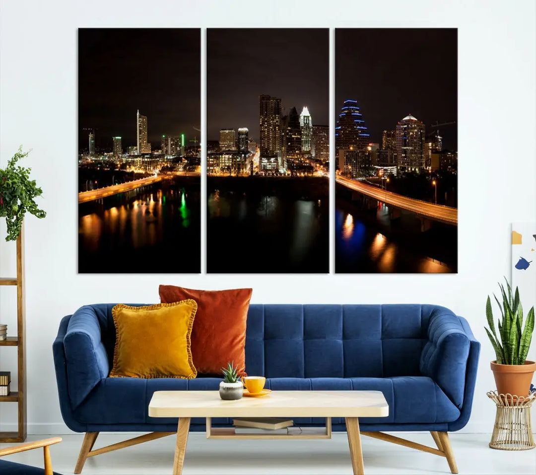 Austin City Night Cityscape Extra Large Skyline Wall Art Canvas Print