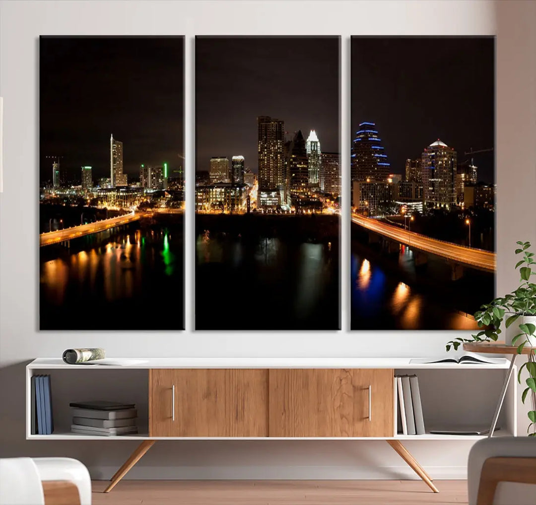 Austin City Night Cityscape Extra Large Skyline Wall Art Canvas Print