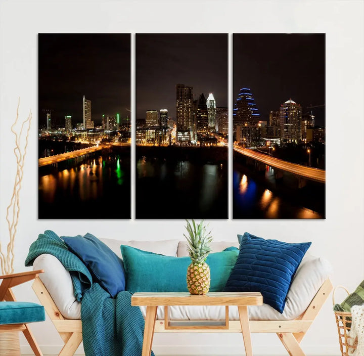 Austin City Night Cityscape Extra Large Skyline Wall Art Canvas Print