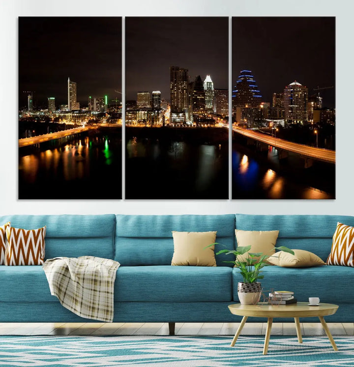 Austin City Night Cityscape Extra Large Skyline Wall Art Canvas Print