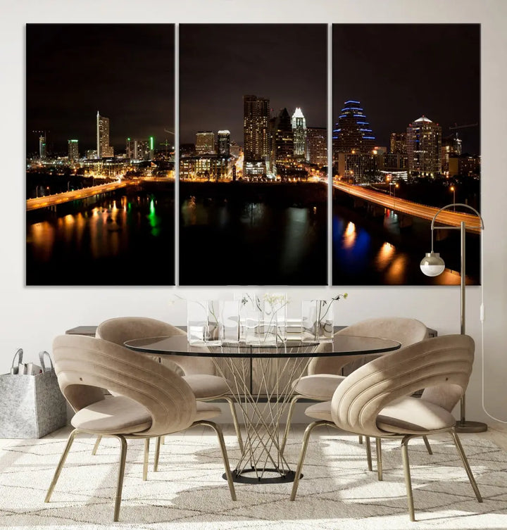 Austin City Night Cityscape Extra Large Skyline Wall Art Canvas Print