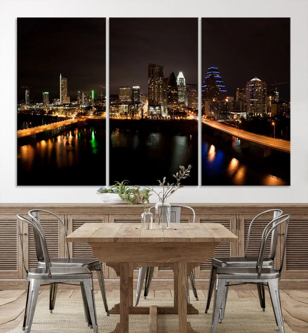 Austin City Night Cityscape Extra Large Skyline Wall Art Canvas Print