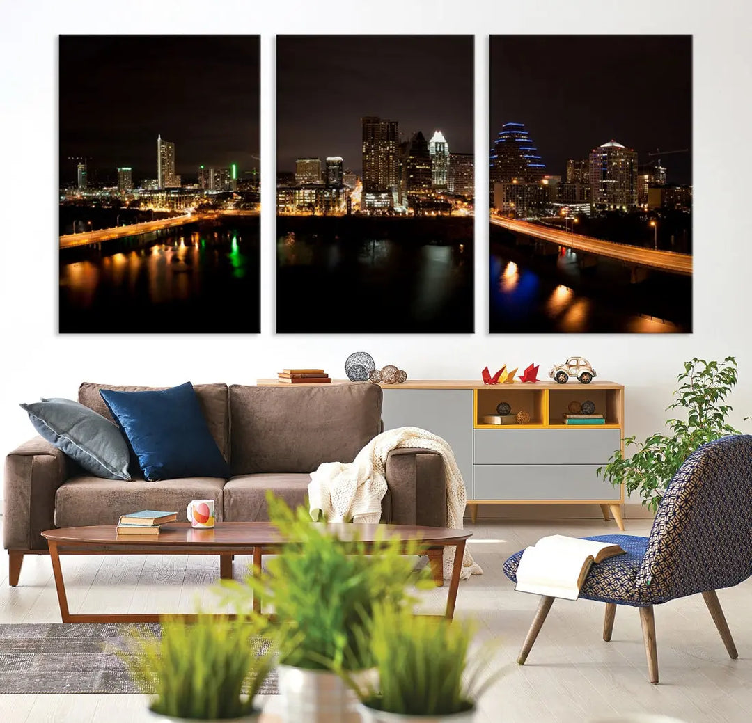 Austin City Night Cityscape Extra Large Skyline Wall Art Canvas Print