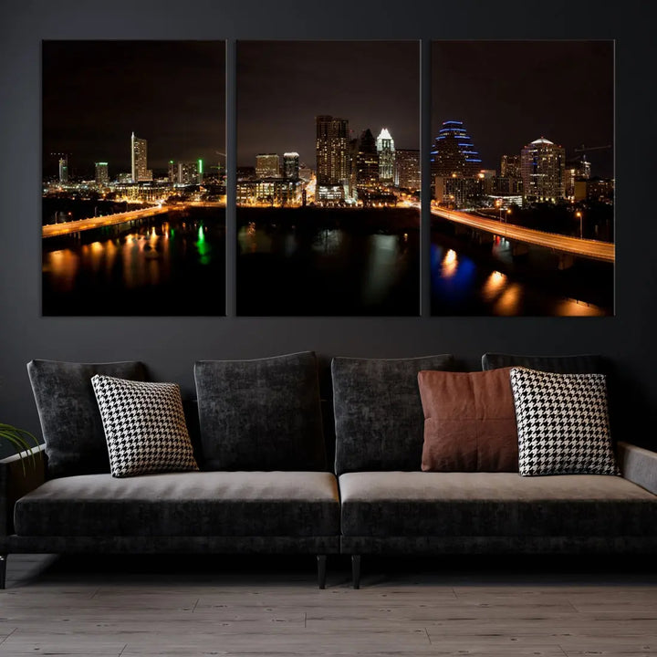 Austin City Night Cityscape Extra Large Skyline Wall Art Canvas Print