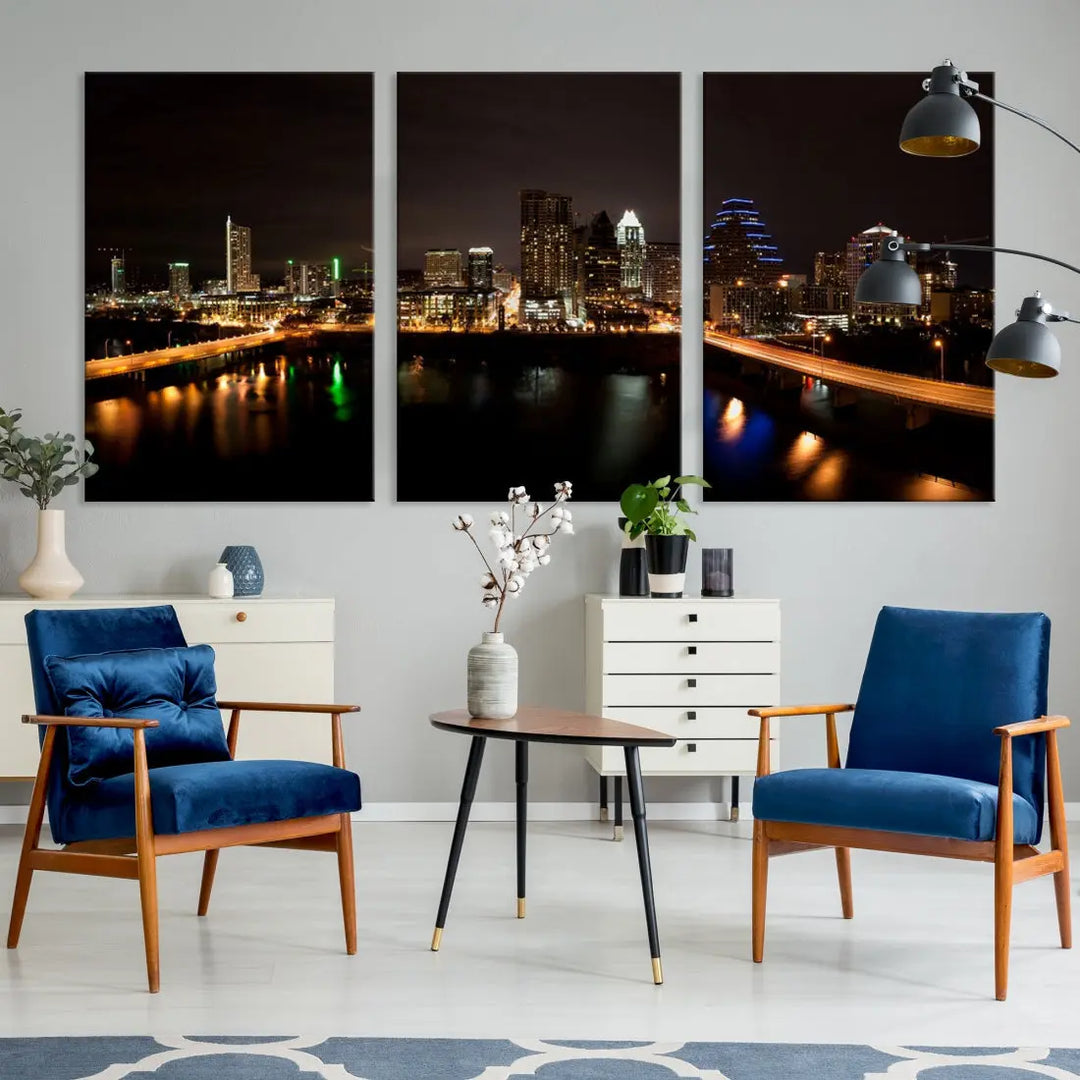 Austin City Night Cityscape Extra Large Skyline Wall Art Canvas Print