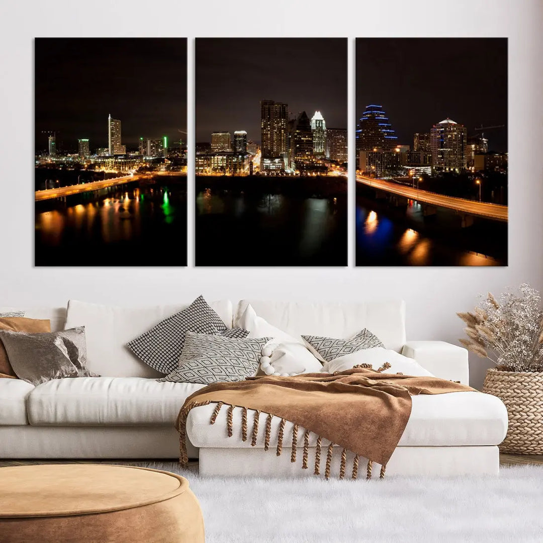 Austin City Night Cityscape Extra Large Skyline Wall Art Canvas Print