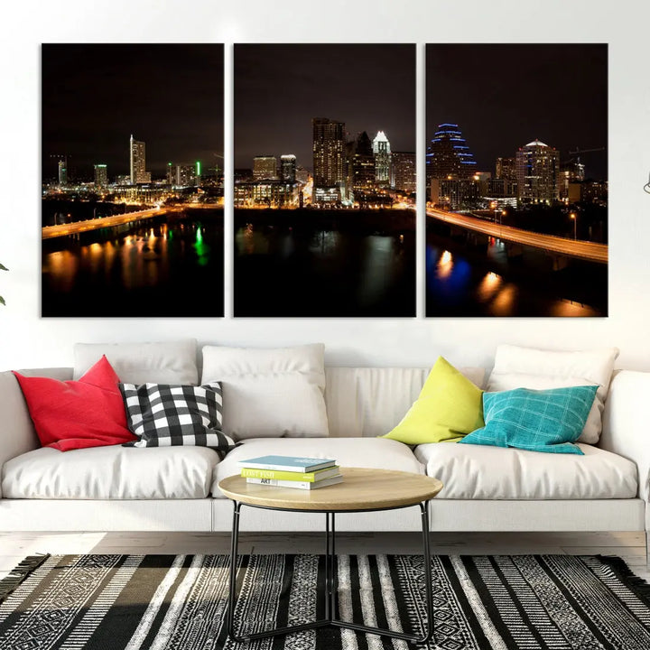 Austin City Night Cityscape Extra Large Skyline Wall Art Canvas Print