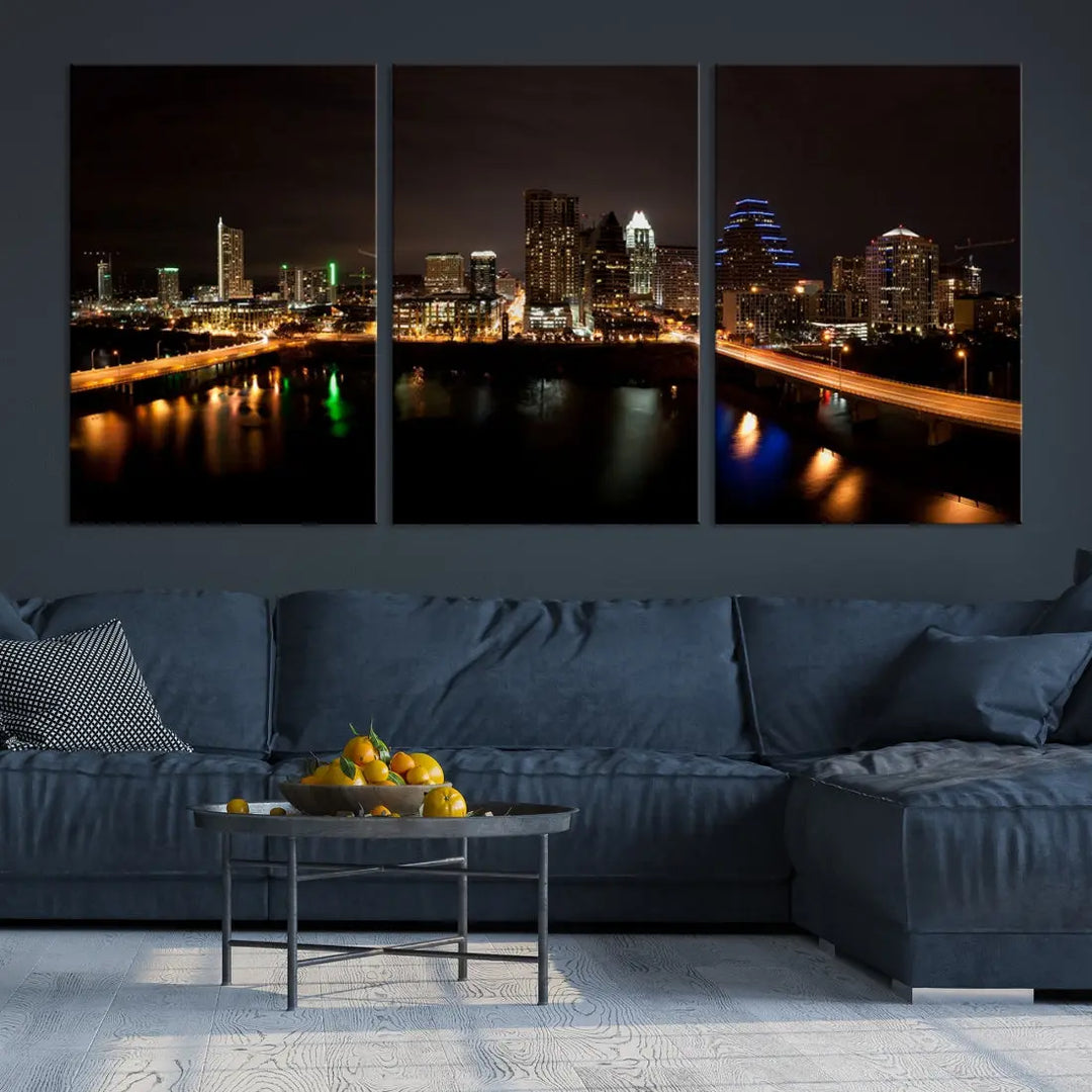 Austin City Night Cityscape Extra Large Skyline Wall Art Canvas Print