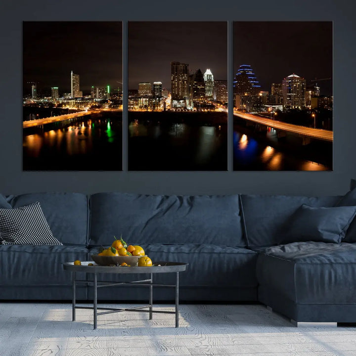 Austin City Night Cityscape Extra Large Skyline Wall Art Canvas Print