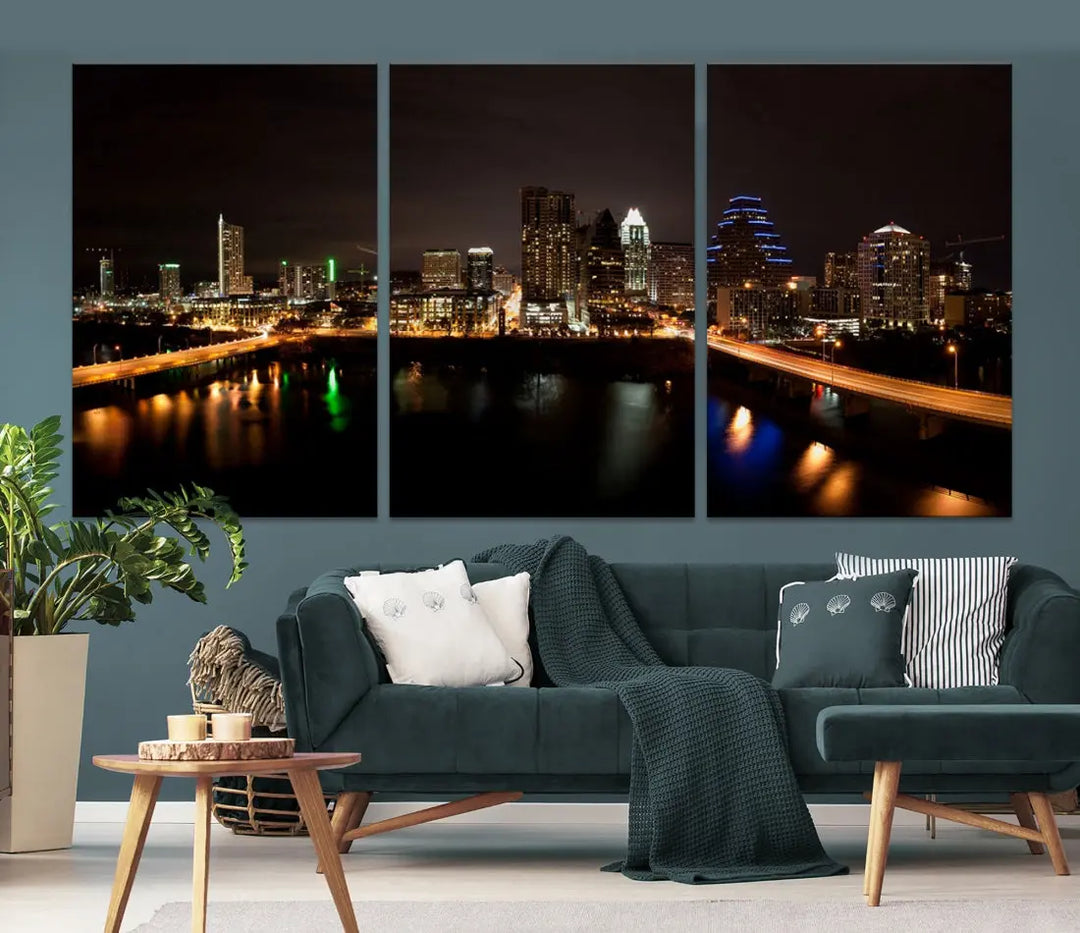 Austin City Night Cityscape Extra Large Skyline Wall Art Canvas Print