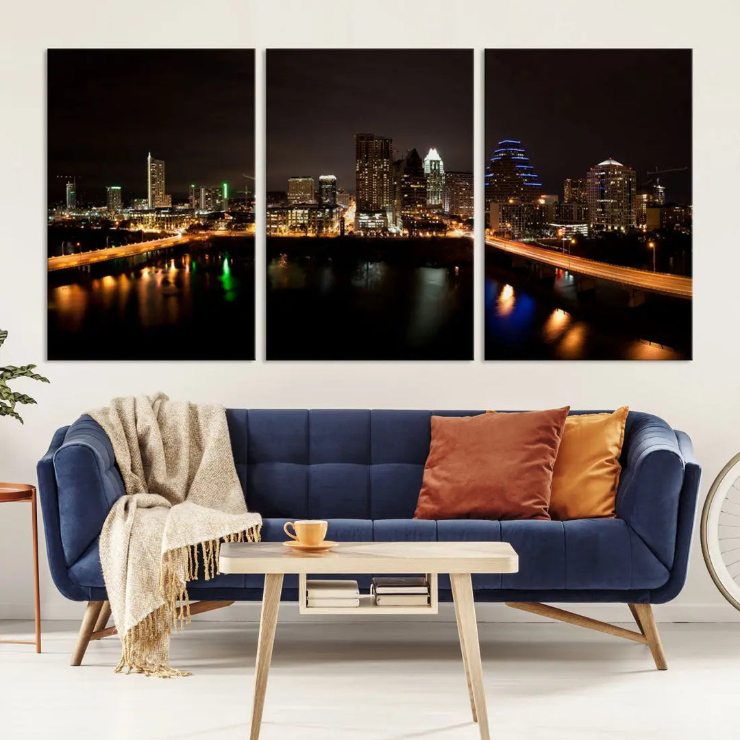 Austin City Night Cityscape Extra Large Skyline Wall Art Canvas Print