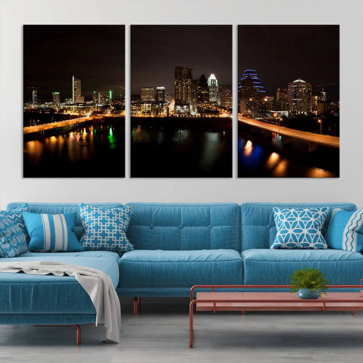 Austin City Night Cityscape Extra Large Skyline Wall Art Canvas Print