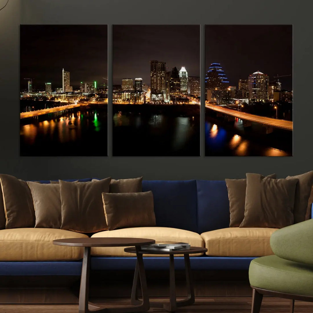 Austin City Night Cityscape Extra Large Skyline Wall Art Canvas Print