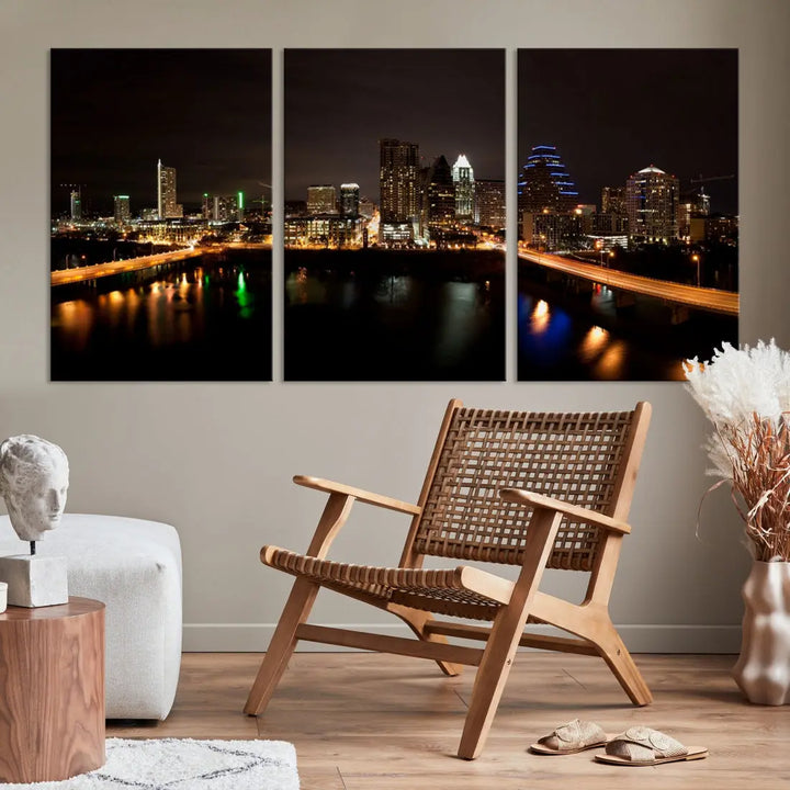 Austin City Night Cityscape Extra Large Skyline Wall Art Canvas Print