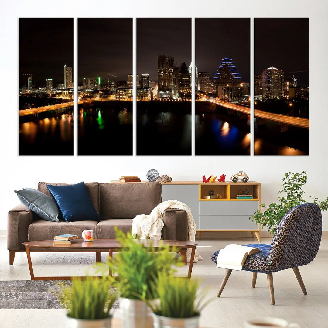 Austin City Night Cityscape Extra Large Skyline Wall Art Canvas Print