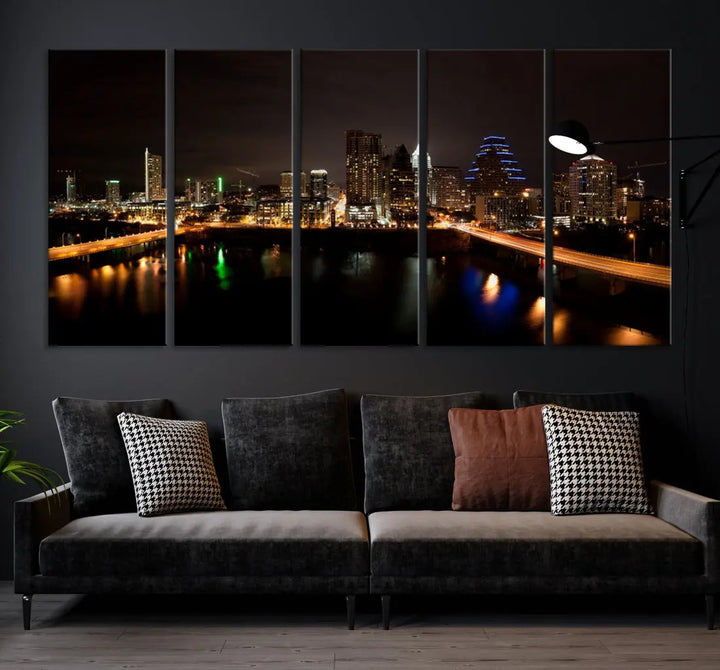 Austin City Night Cityscape Extra Large Skyline Wall Art Canvas Print