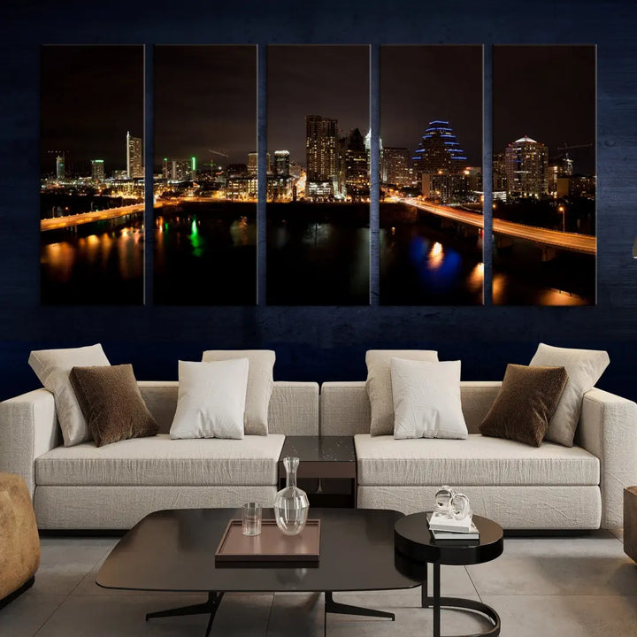 Austin City Night Cityscape Extra Large Skyline Wall Art Canvas Print