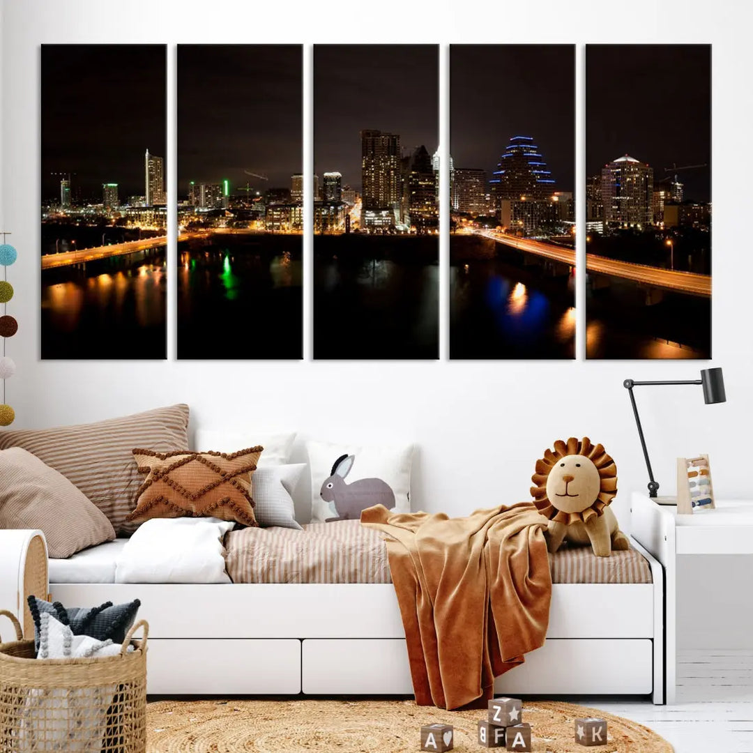 Austin City Night Cityscape Extra Large Skyline Wall Art Canvas Print