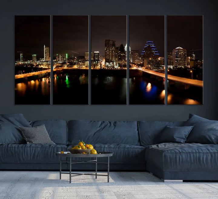 Austin City Night Cityscape Extra Large Skyline Wall Art Canvas Print