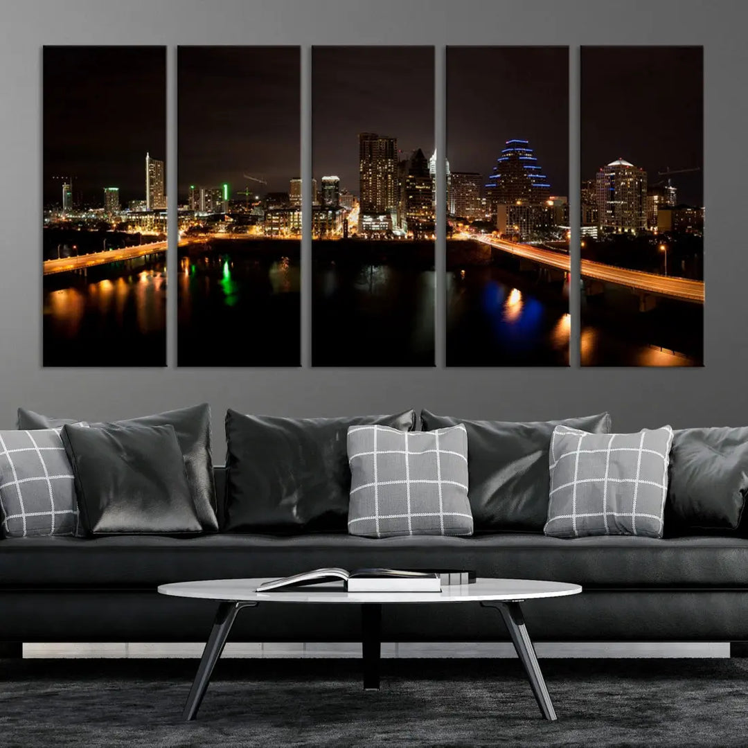 Austin City Night Cityscape Extra Large Skyline Wall Art Canvas Print