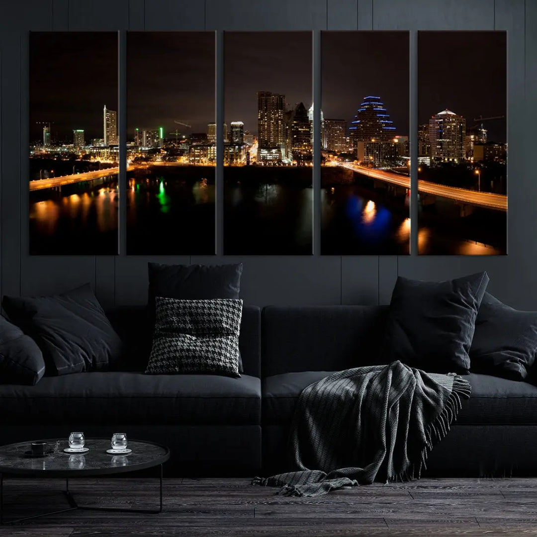 Austin City Night Cityscape Extra Large Skyline Wall Art Canvas Print