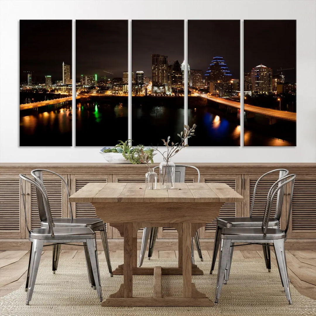 Austin City Night Cityscape Extra Large Skyline Wall Art Canvas Print