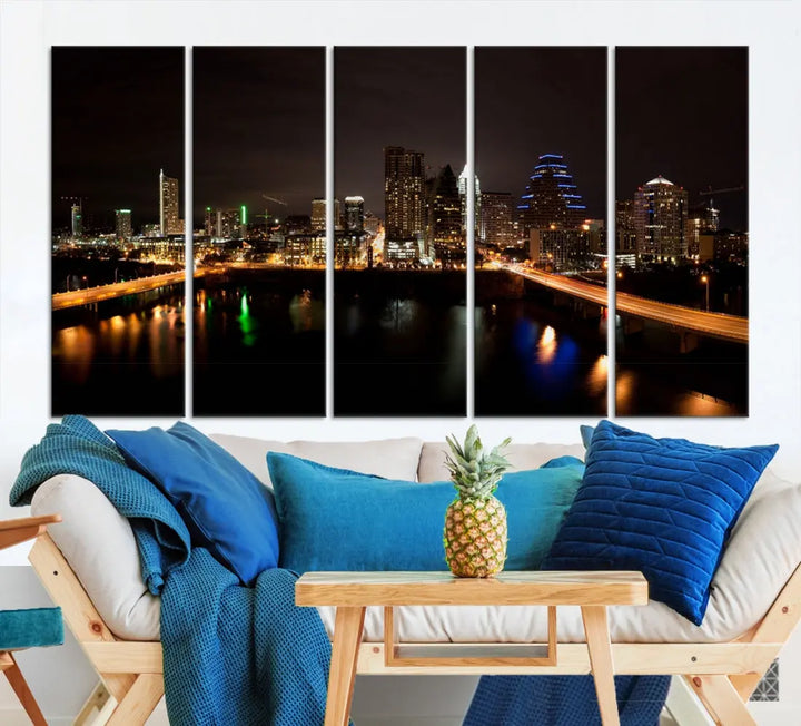 Austin City Night Cityscape Extra Large Skyline Wall Art Canvas Print