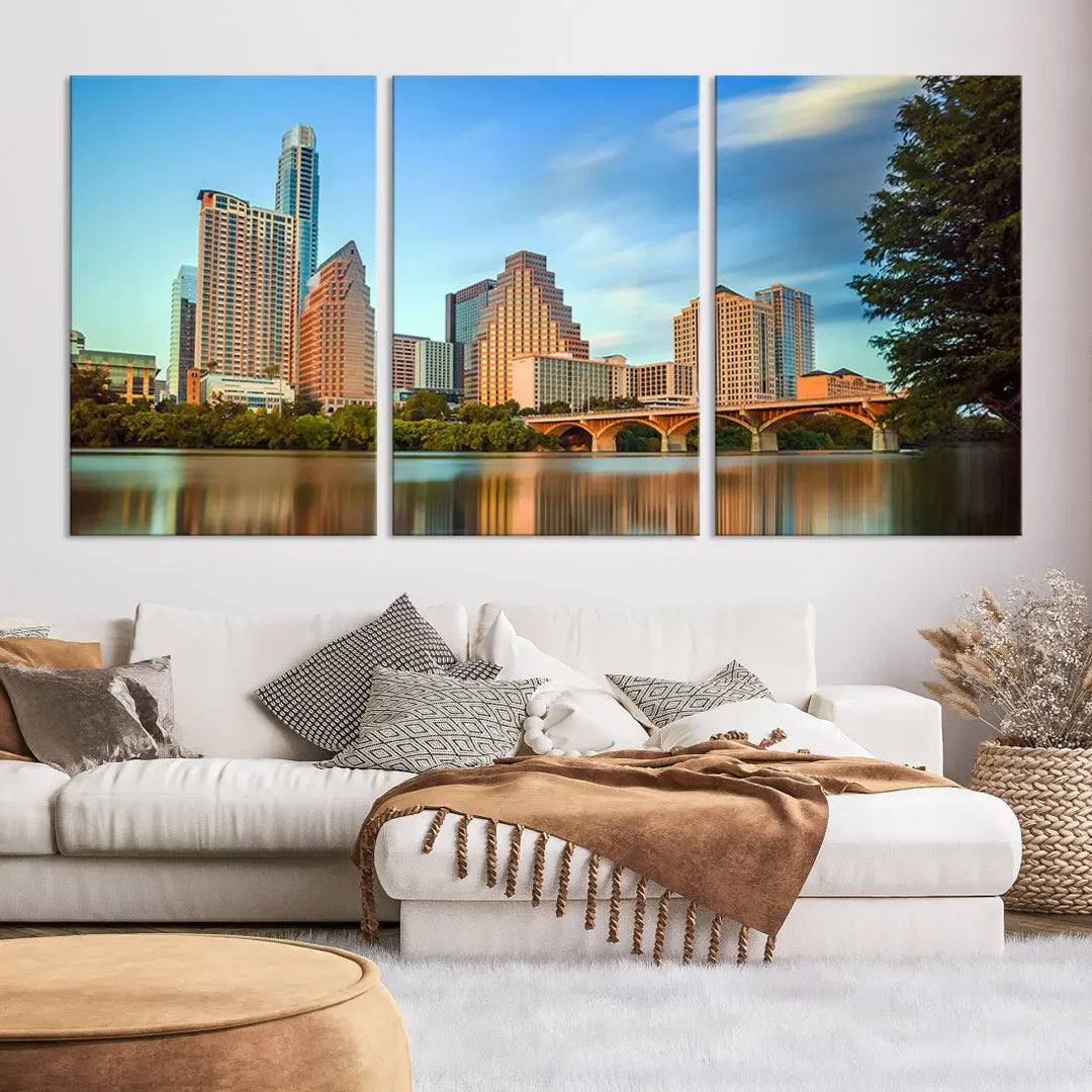 Austin City Skyscrapers with Morning Blue Skyline Cityscape Wall Art Canvas Print