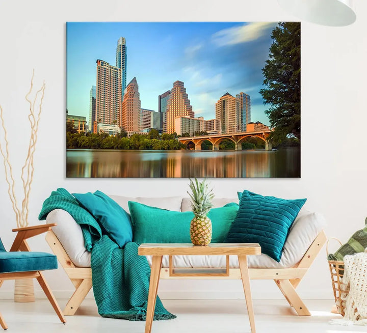 Austin City Skyscrapers with Morning Blue Skyline Cityscape Wall Art Canvas Print