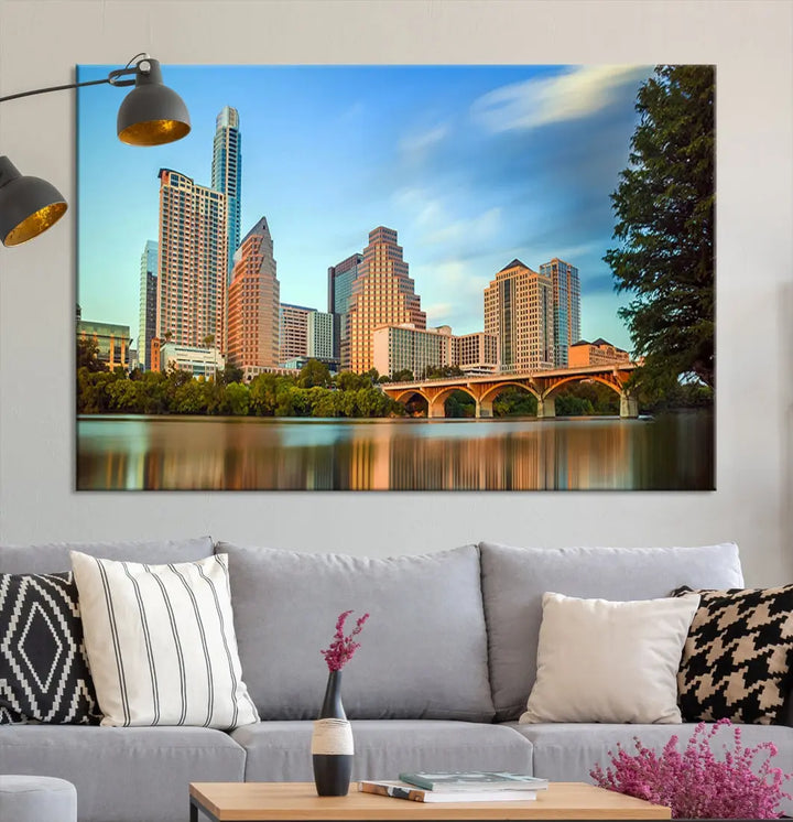 Austin City Skyscrapers with Morning Blue Skyline Cityscape Wall Art Canvas Print