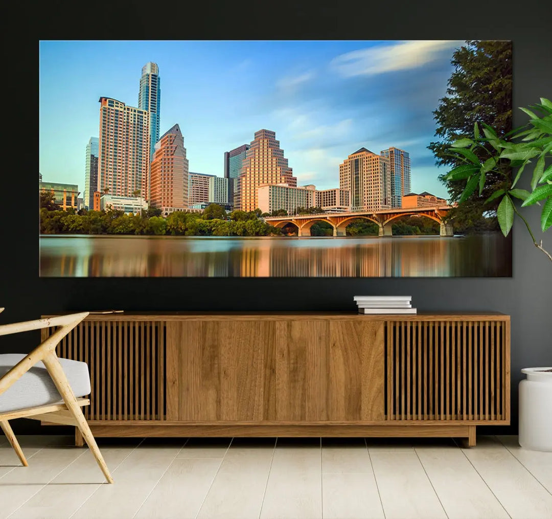 Austin City Skyscrapers with Morning Blue Skyline Cityscape Wall Art Canvas Print