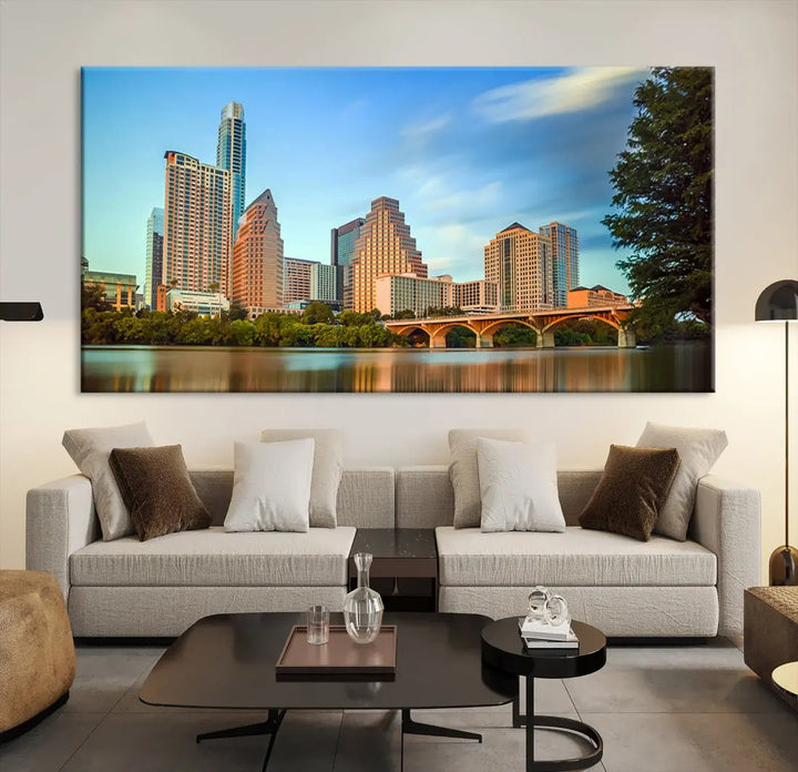 Austin City Skyscrapers with Morning Blue Skyline Cityscape Wall Art Canvas Print