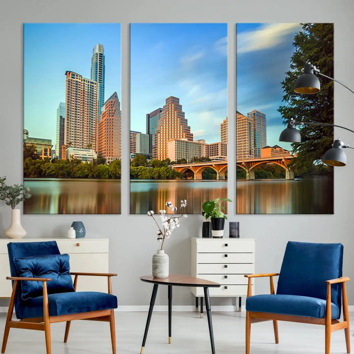 Austin City Skyscrapers with Morning Blue Skyline Cityscape Wall Art Canvas Print